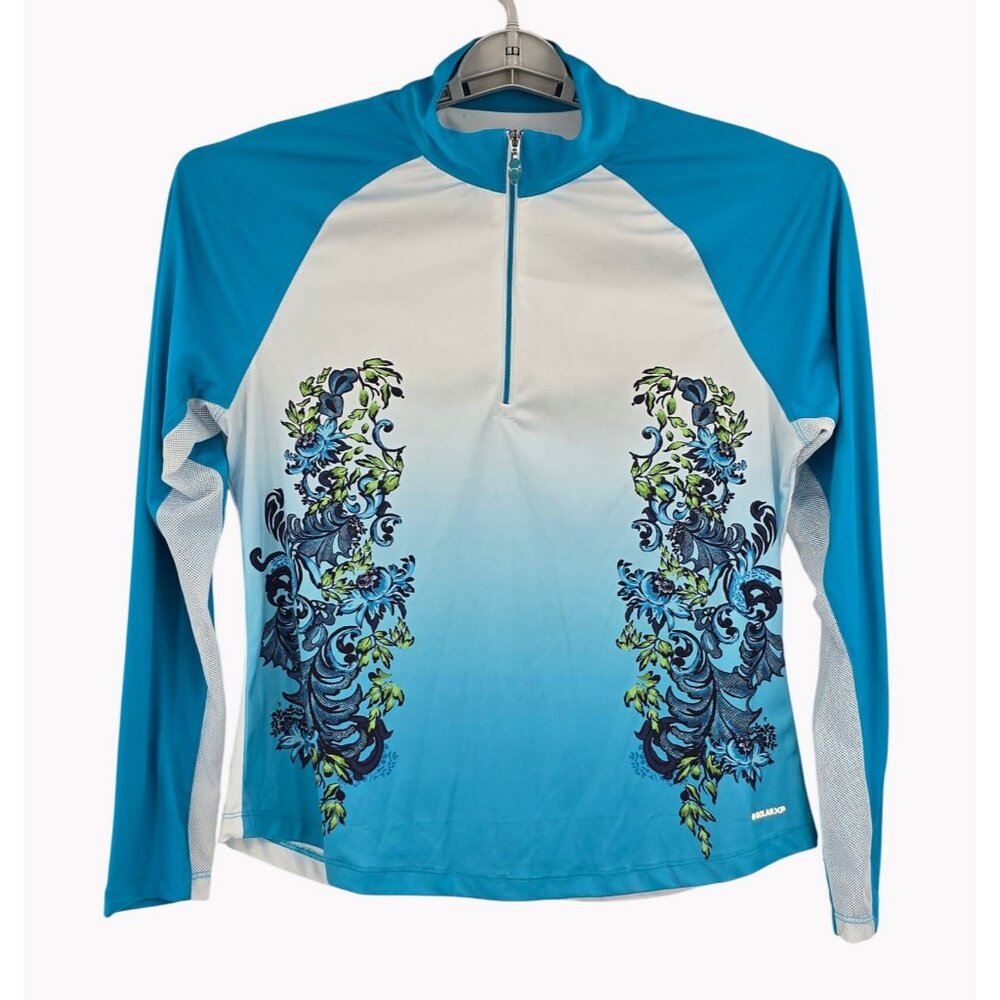 Greg Norman Solar XP Womens Large 1/4 Zip Floral Scroll Mock UPF 50 Golf Top